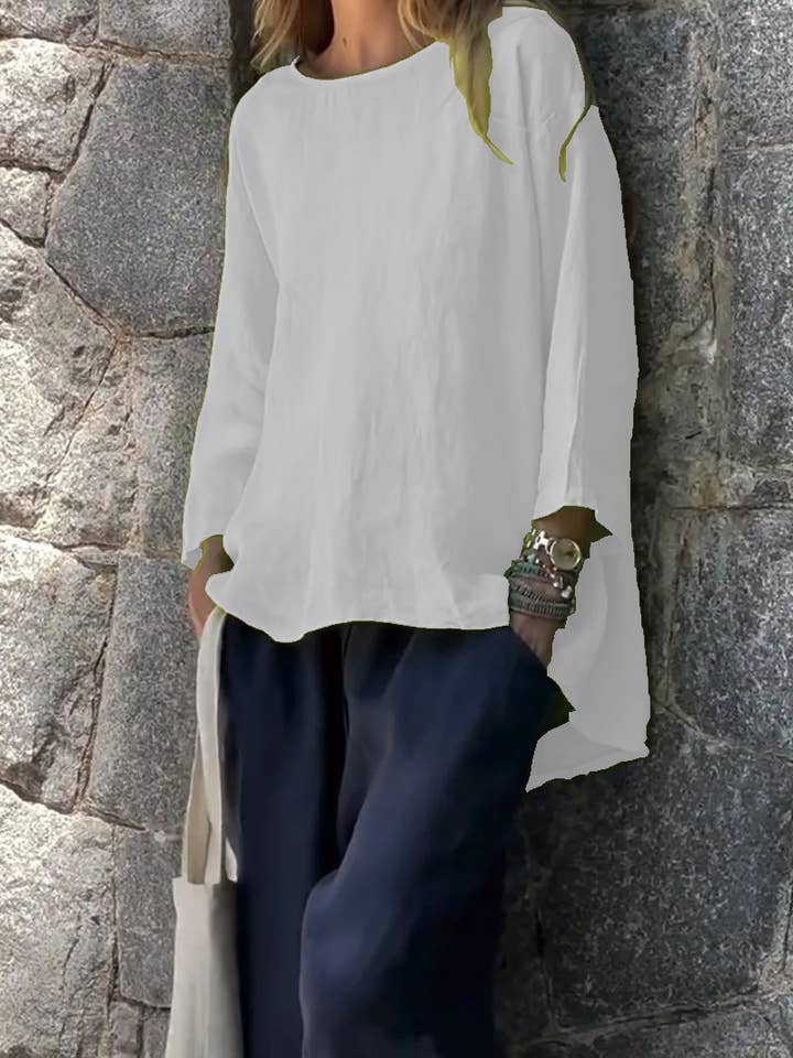 Lily Clothing - Wholesale Blouse - Women's - Nine-quarter sleeve round-neck cotton linen top3