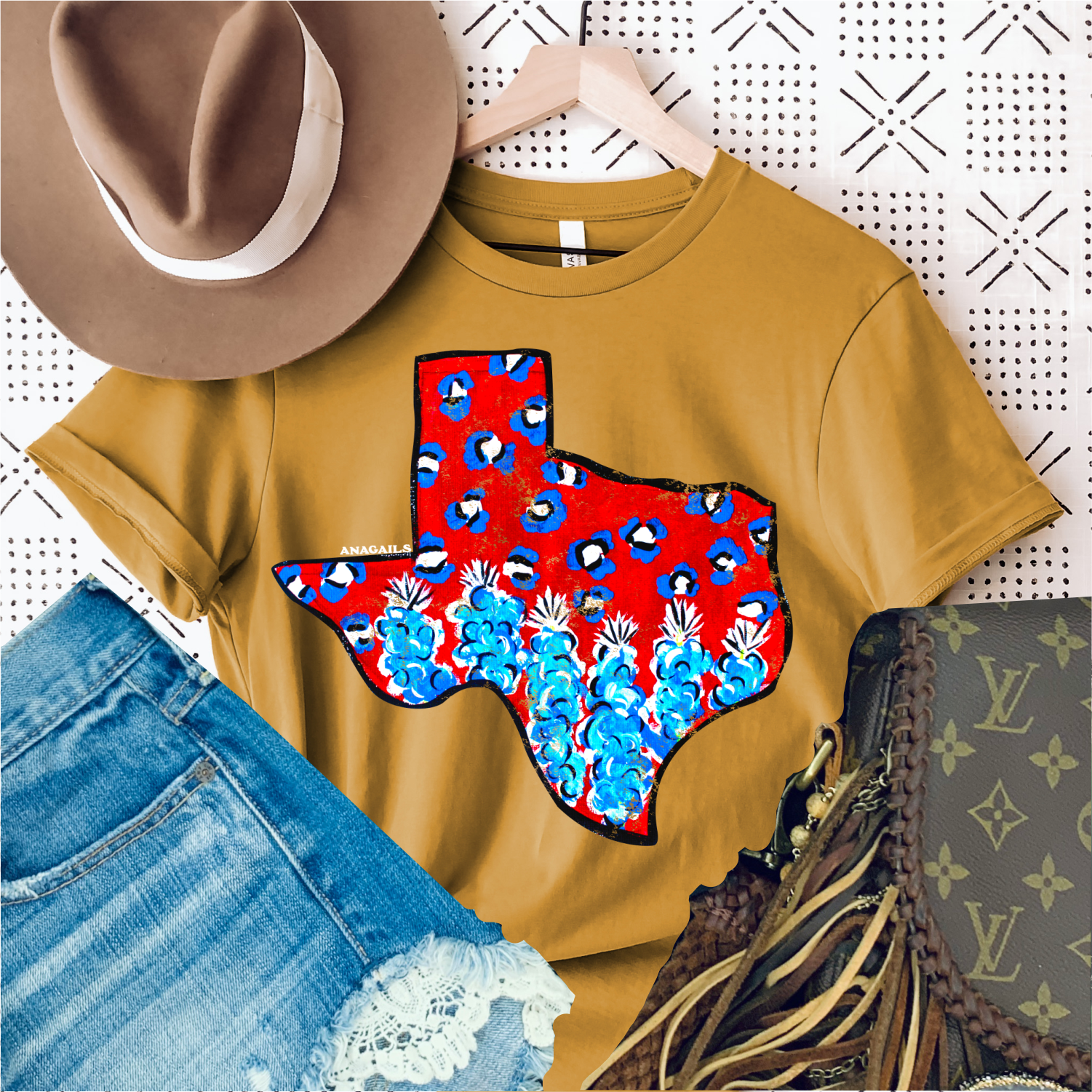 Anagails - Venta al por mayor Camiseta serigrafiada - Mujer - Bluebonnets de Texas pintados a mano2