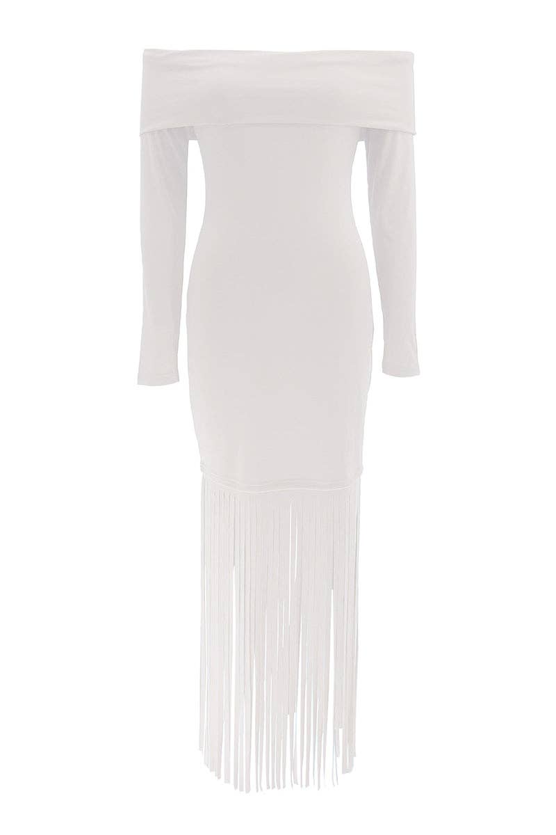 Mccolin - Wholesale Jurk - Dames - Avondjurk met blote schouders en franjes1