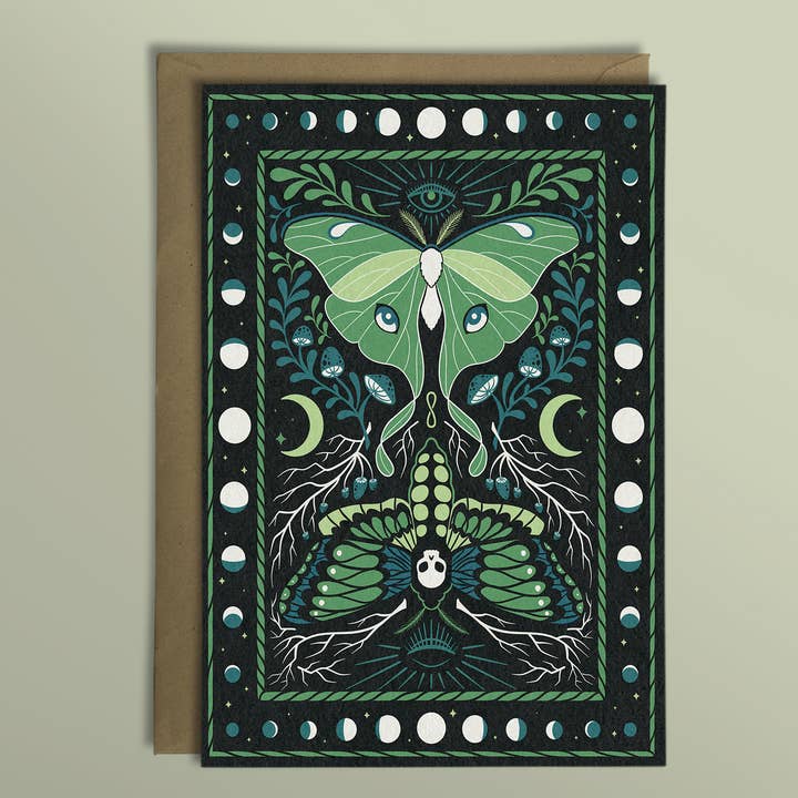 Elissa Marie Creative - Wholesale Everyday Greeting Card - Moths Greeting Card | moons | mushrooms | witchy card1