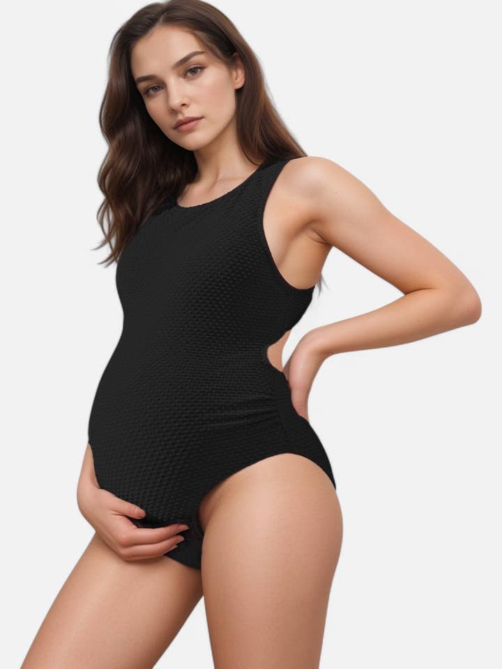Maternity Ribbed One-Piece Swimsuit Scoop Neck for wholesale by Anna Kaci Wholesale