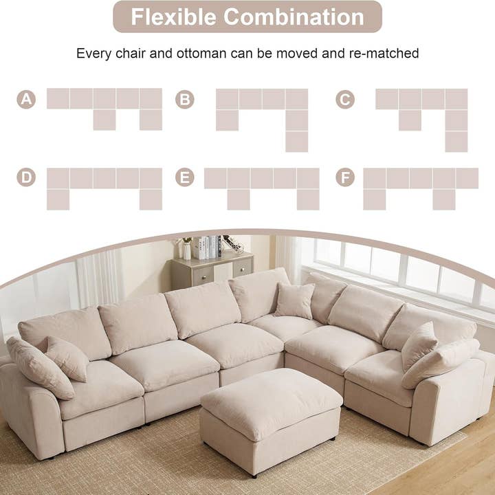 Beige Oversized U Shaped Modular Sectional Sofa with Ottoman for wholesale on Faire3