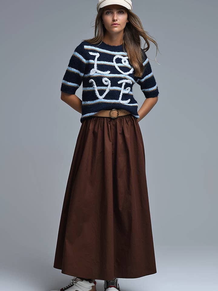 Short Sleeve Embroidered Love Sweater in navy for wholesale on Faire2