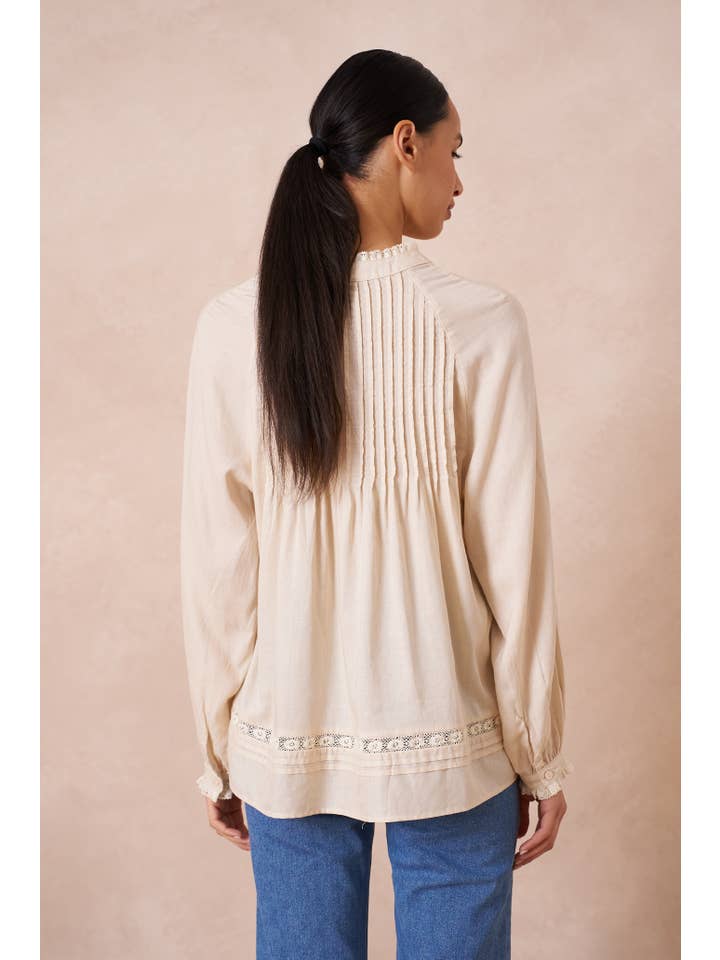 Attentif Paris - Vente Chemisier – femme - Blouse contenant du lin avec col volanté et noeud9