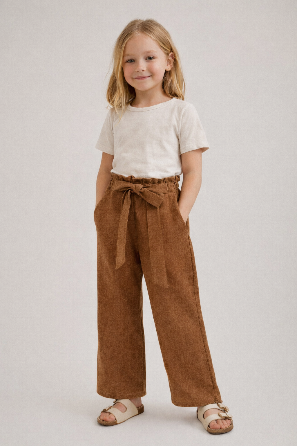 Tate & Adele - Wholesale Pants - Kids - Elsie Paper Bag Waist WIDE Leg Pant with Tie5