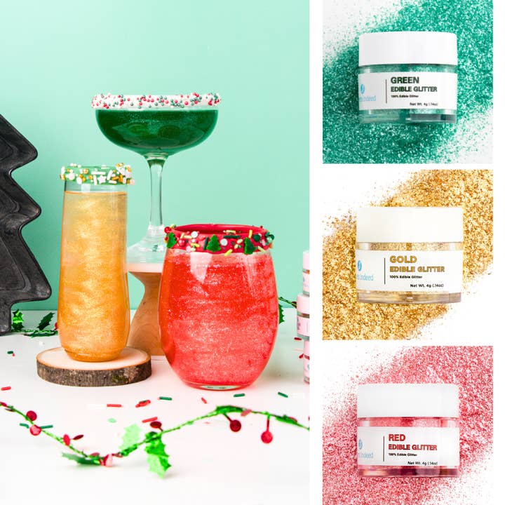 Christmas Edible Glitter 3 Pack - Red, Gold, Green for wholesale by Sweets Indeed