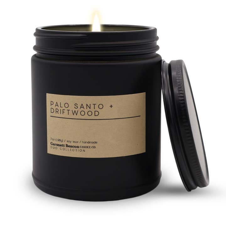Palo Santo + Driftwood Luxury Scented Candle | Duo Collection by Garsnett Beacon for wholesale by Garsnett Beacon Candle Co.