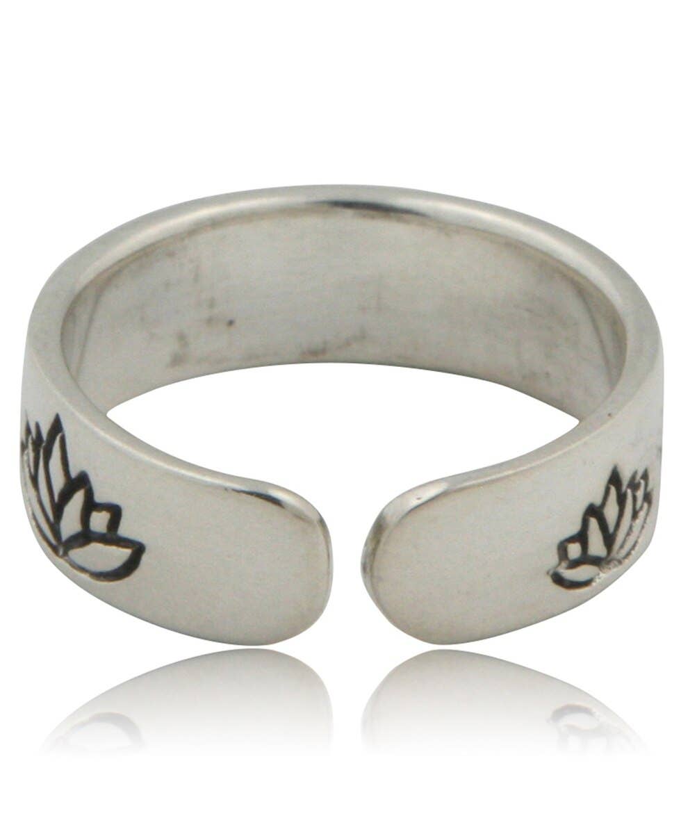 Culture Spot - Wholesale Band/Stacked Ring - Sterling Silver Engraved Lotus Ring, Adjustable2
