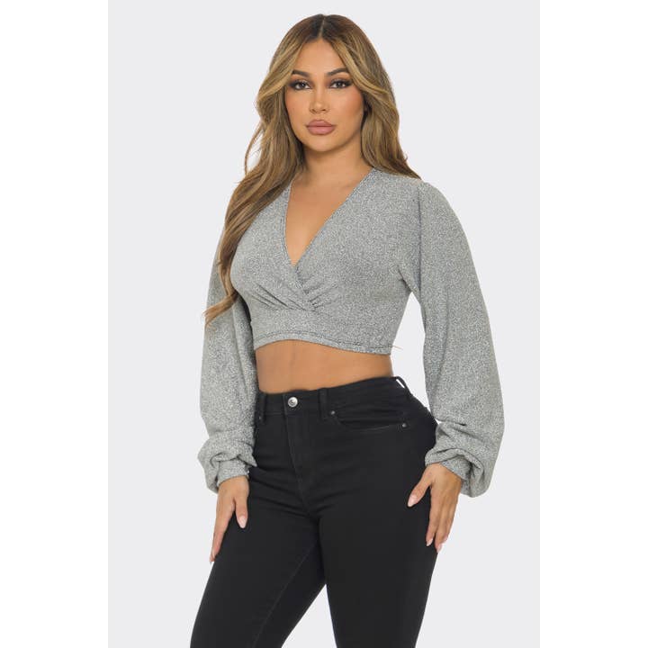 Top en lurex à enveloppe gonflable T6396 pour la vente par Uptown Apparel