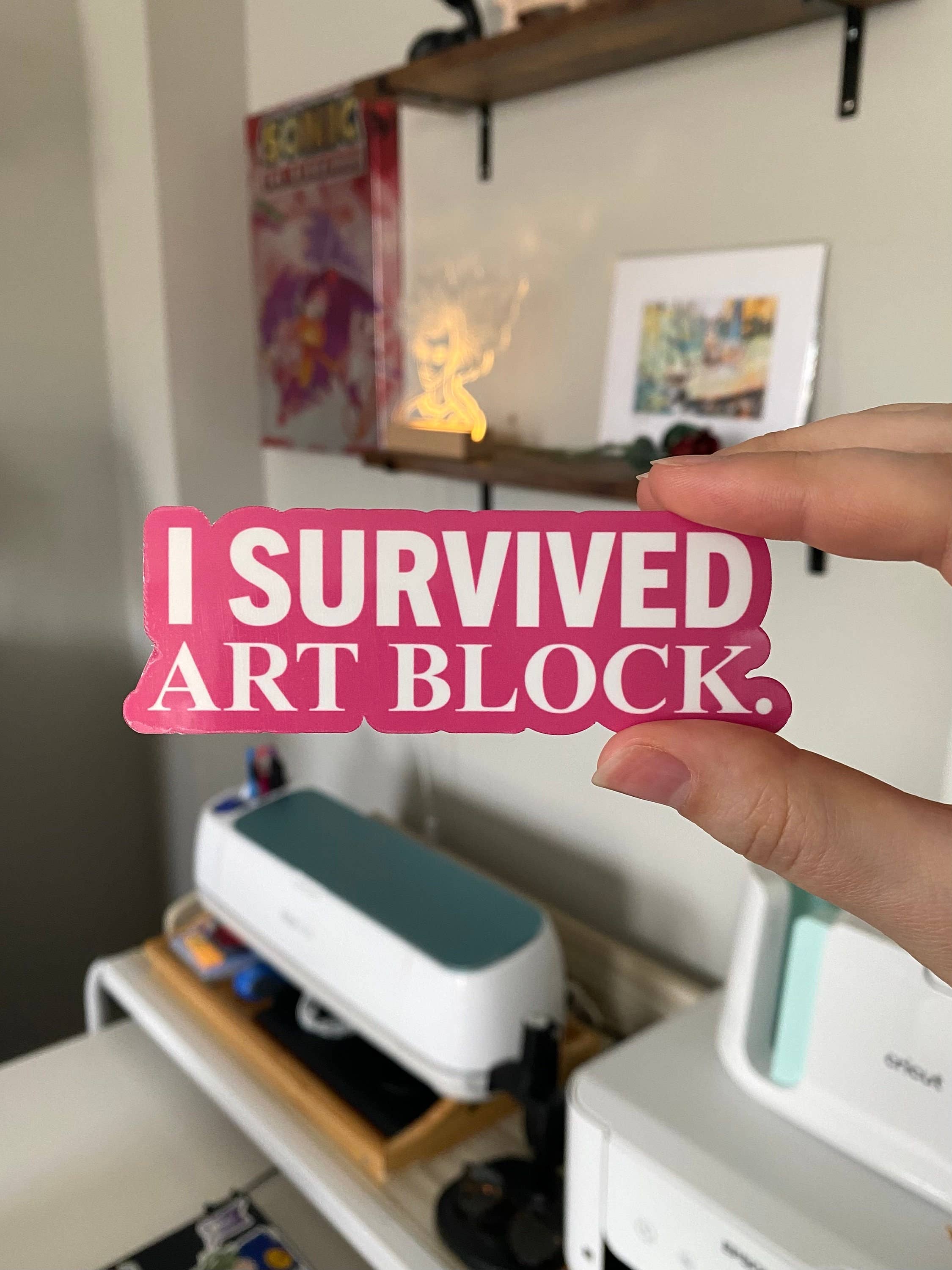 LilacGhostie Creations - Wholesale Sticker - I Survived Art Block Quote Sticker1