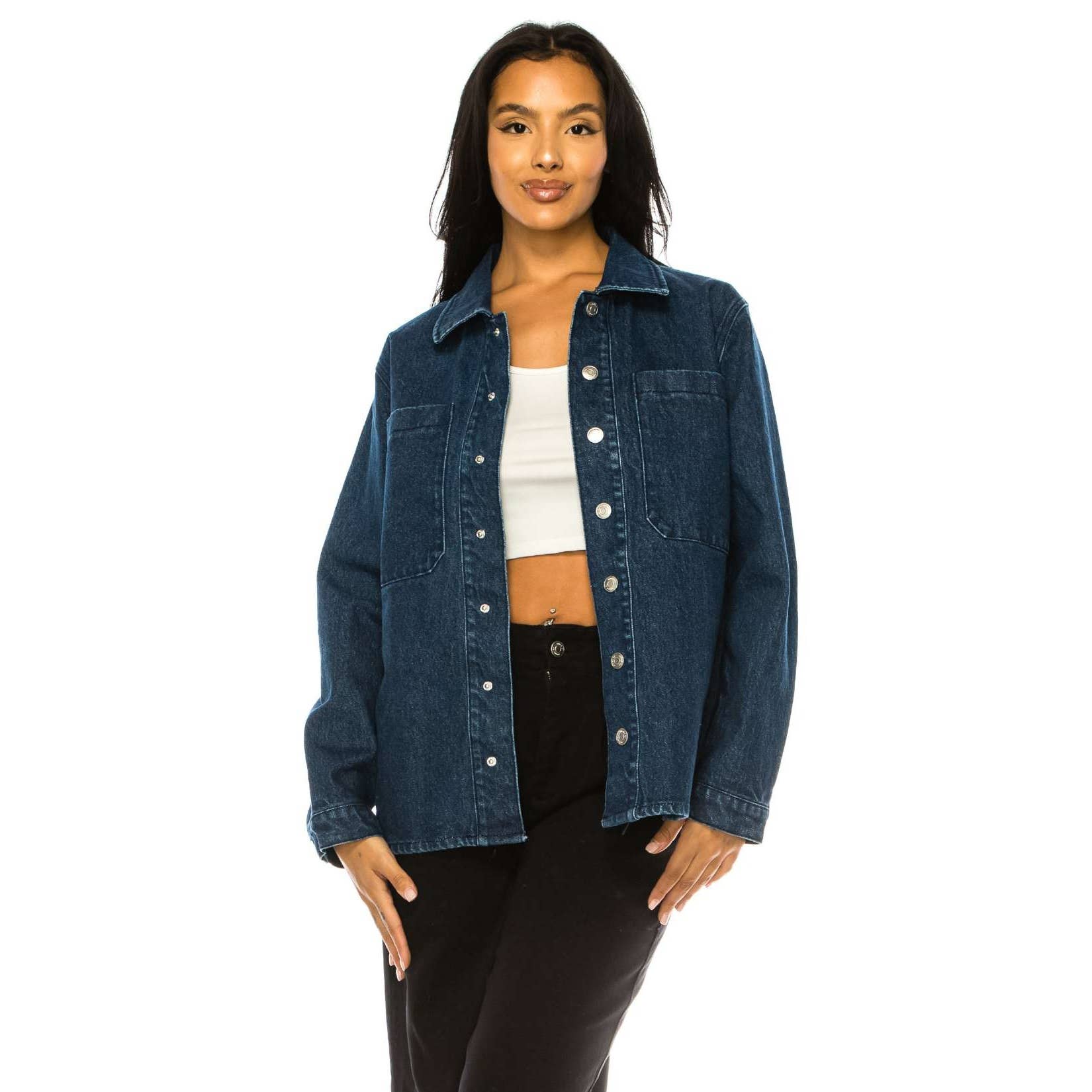 SHIR-KET WITH SNAP BUTTON  DARK WASH DENIM JACKET  for wholesale on Faire1