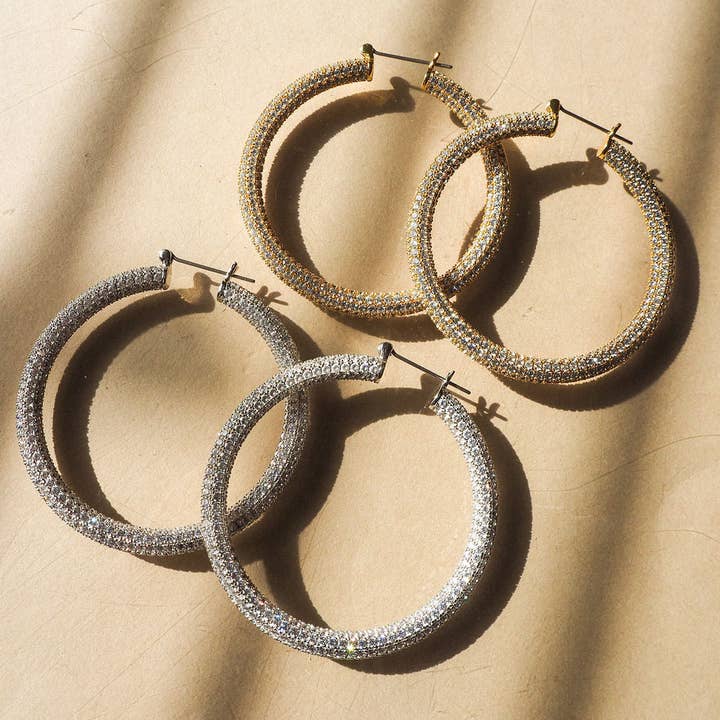 Luv AJ - Wholesale Hoop Earrings - Pave Amalfi Hoops- Gold