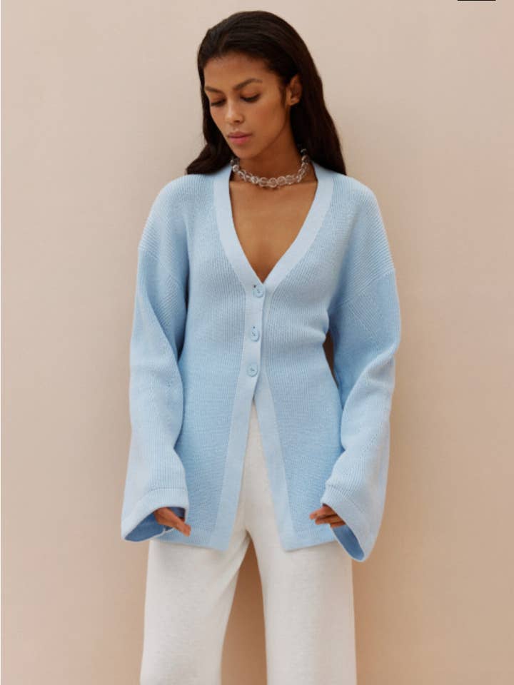 V-neck Ribbed Fitted Cardigan With Wide Sleeves Alice for wholesale by Nenya Fashion Limited