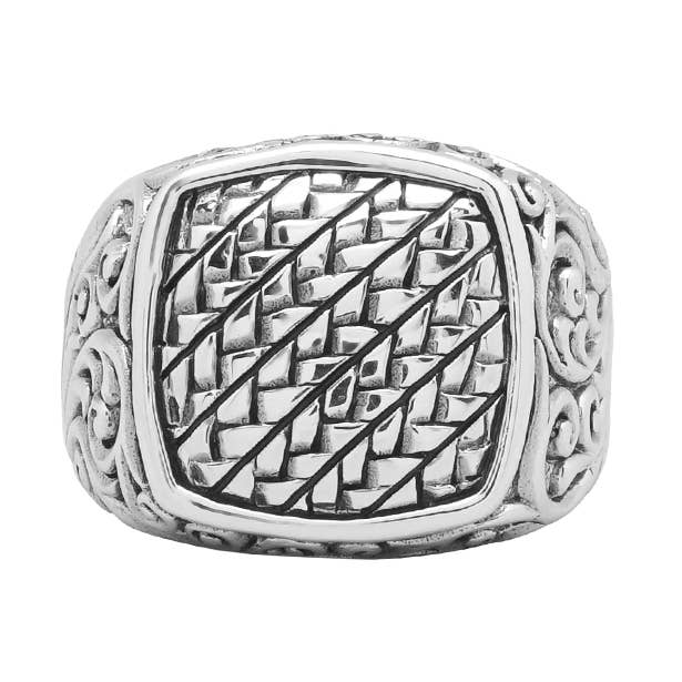 Bague chevalière homme argent motifs tribal et géométrique pour la vente par Orus bijoux men