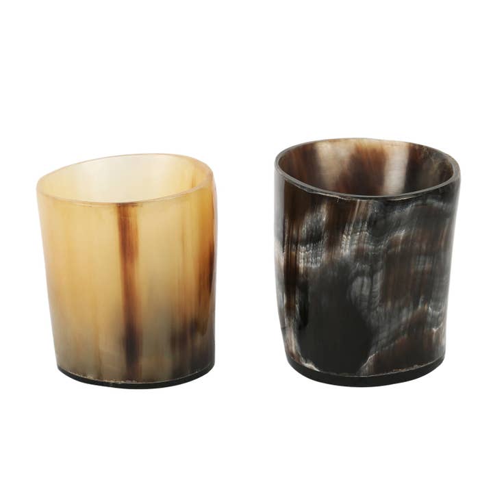 Horn Whiskey Shot Glasses Pack 2 - Holds Upto 6.5 oz, Natural for wholesale by Handicrafts Home