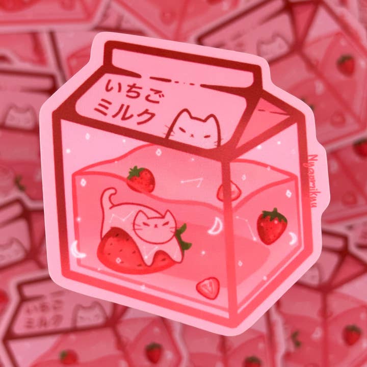 Autocollant Chat Lait Fraise pour la vente par Nyaomikyu