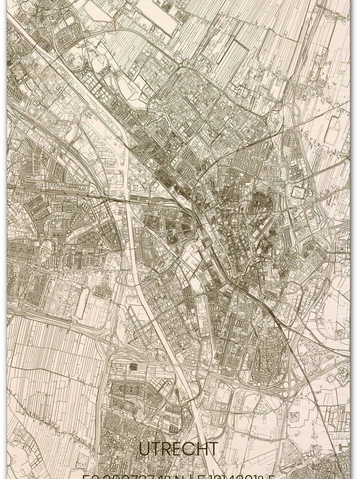 Wall decoration citymap Utrecht XL for wholesale by Brandthout.