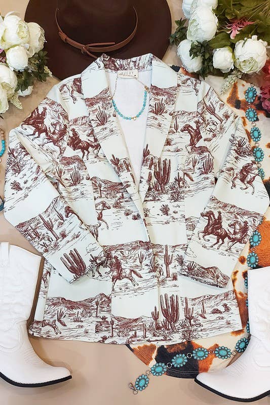 Pistache clair/brun BLAZER TISSÉ À IMPRIMÉ WESTERN AV1227-ZOE en vente sur Faire3