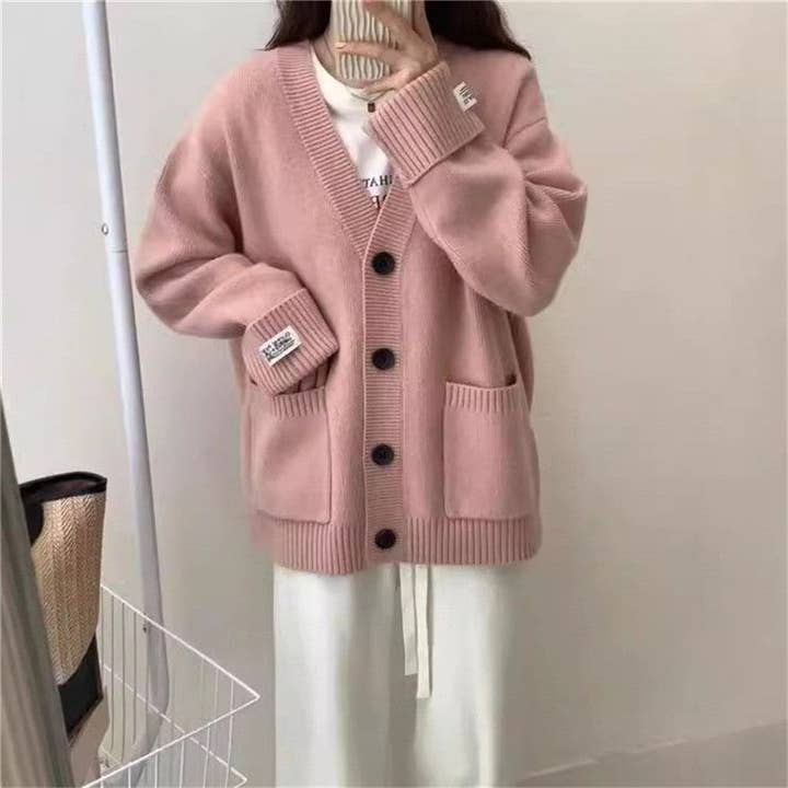 Cardigã de Malha Solta de Cor Sólida por atacado de Plush Looks