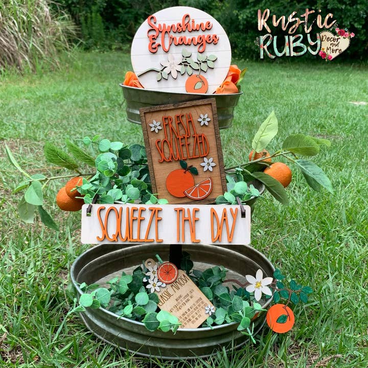 Orange Blossom Tier Tray Set for wholesale by Rustic Ruby Decor and More LLC