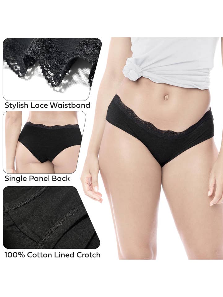 Core Solids 10 Pack Women's Lace Trim Cotton Hipster Panties for wholesale on Faire