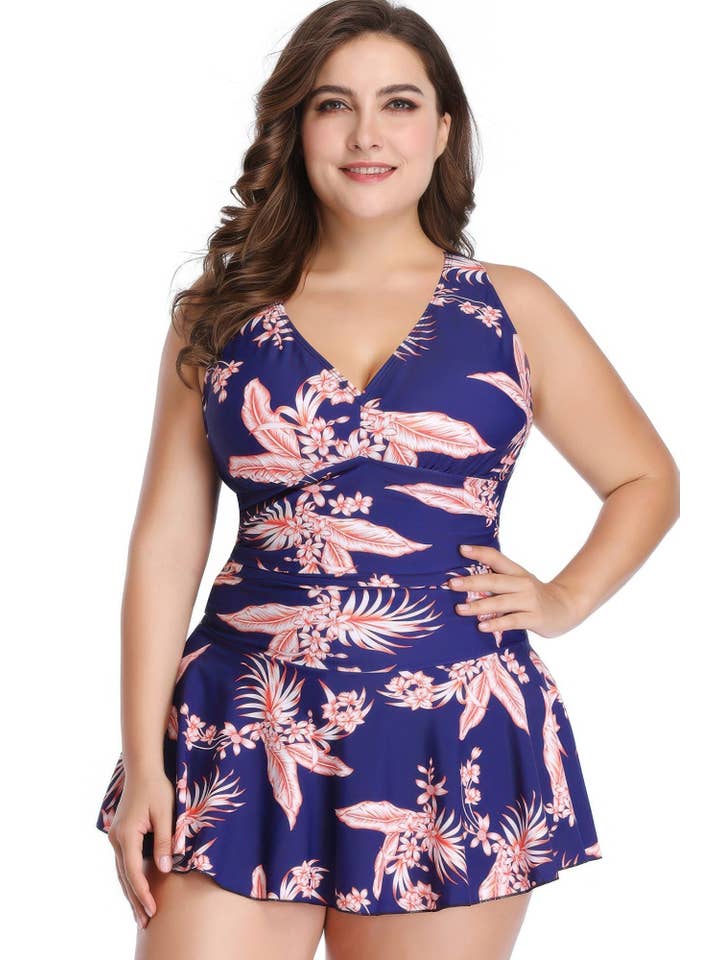 CC Wholesale Clothing - Wholesale One Piece Swimsuit - Women's - Plus Size Solid Ruffle V Neck Fit Swimsuits3