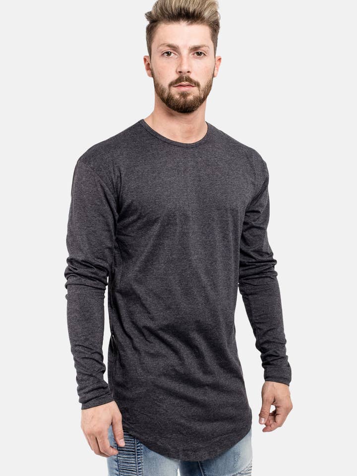 Blackskies - Wholesale T-Shirt - Men's - Langarm-Langshirt mit seitlichem Reißverschluss in Anthrazit5