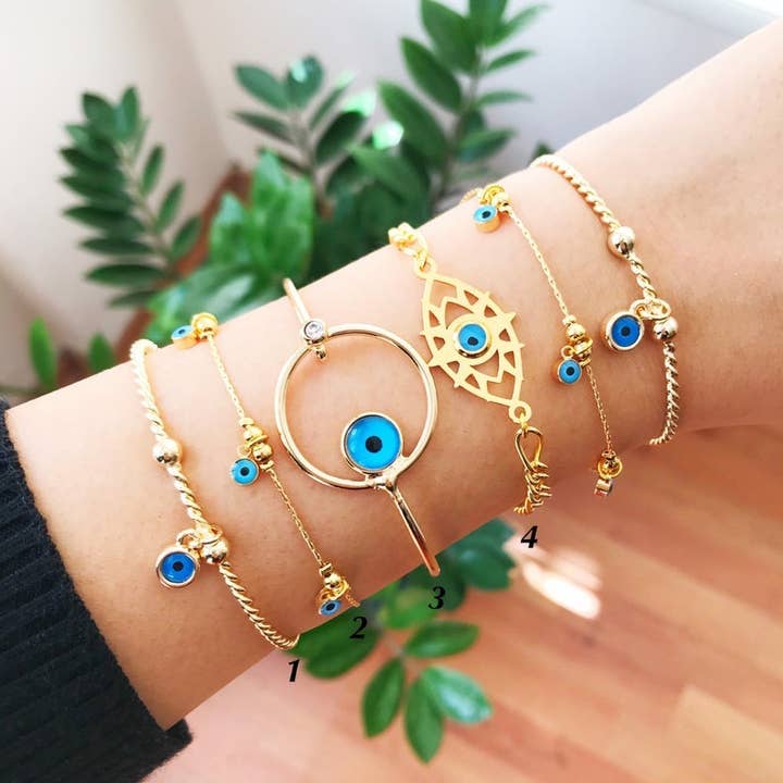 Evileyefavor - Wholesale Jewelry Set - Gold Evil Eye Bracelet, Evil Eye Bangle Bracelet, Blue Evil Eye Bead3
