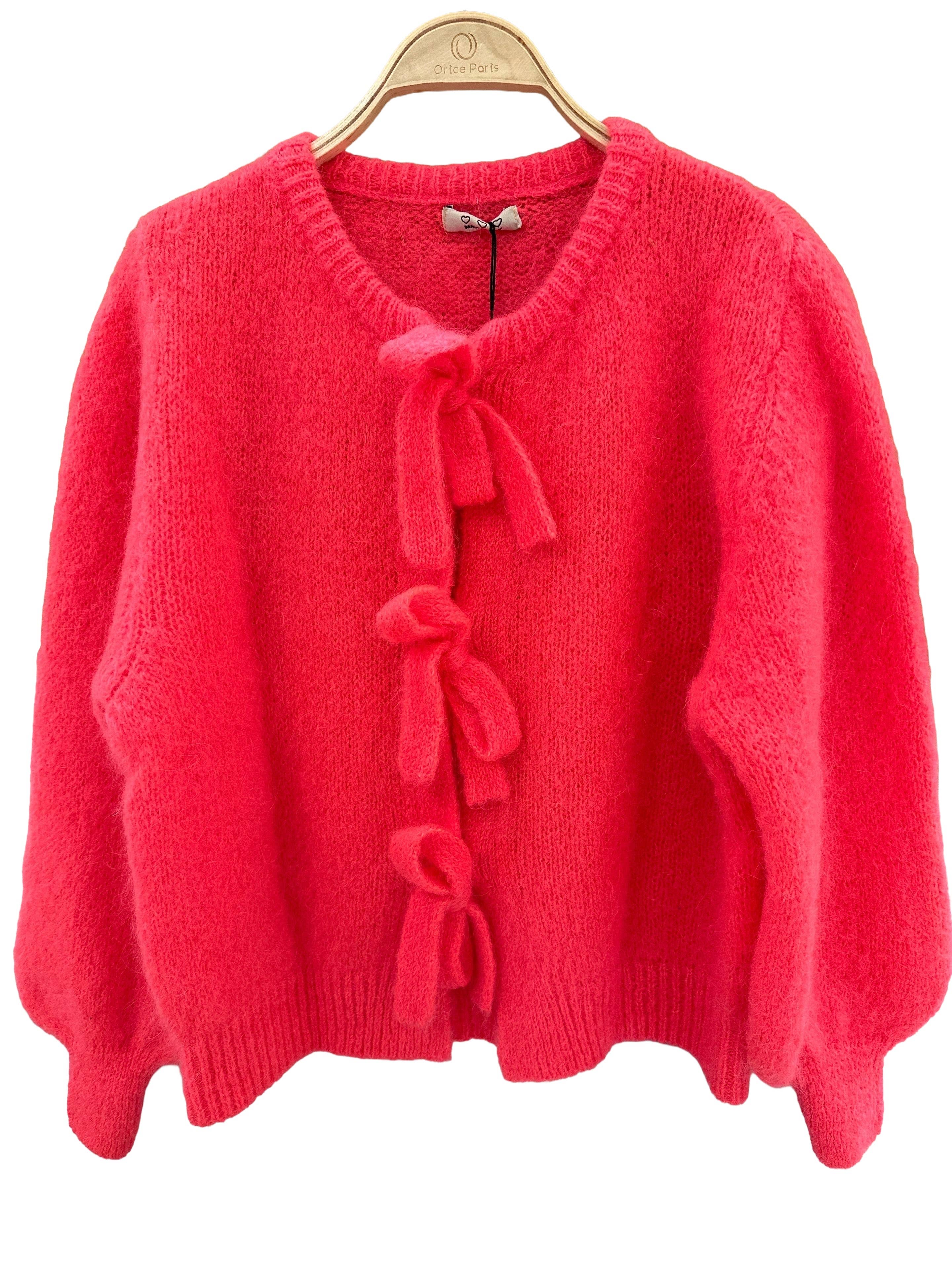 Orice – Cardigan - Mulher por atacado – Cardigã de tricô em lã mohair com laço - Orice22