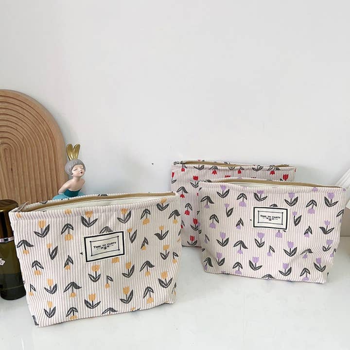 Funkyrel® Atzbranding Limited - Wholesale Makeup/Cosmetic Bag - Cosbai - Tulip Floral Corduroy Cosmetic Bag / Clutch1