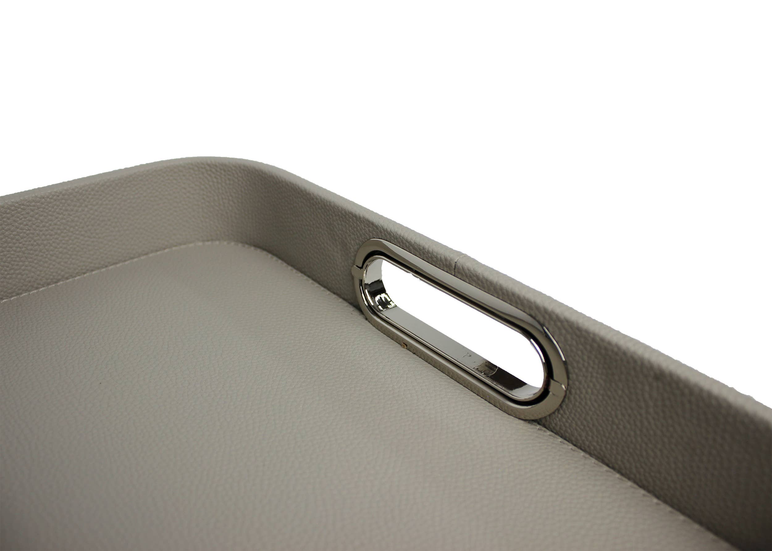 Signature Home Collection GmbH - Wholesale Serving Tray - Tray faux leather light gray smooth leather look stainless steel handles2