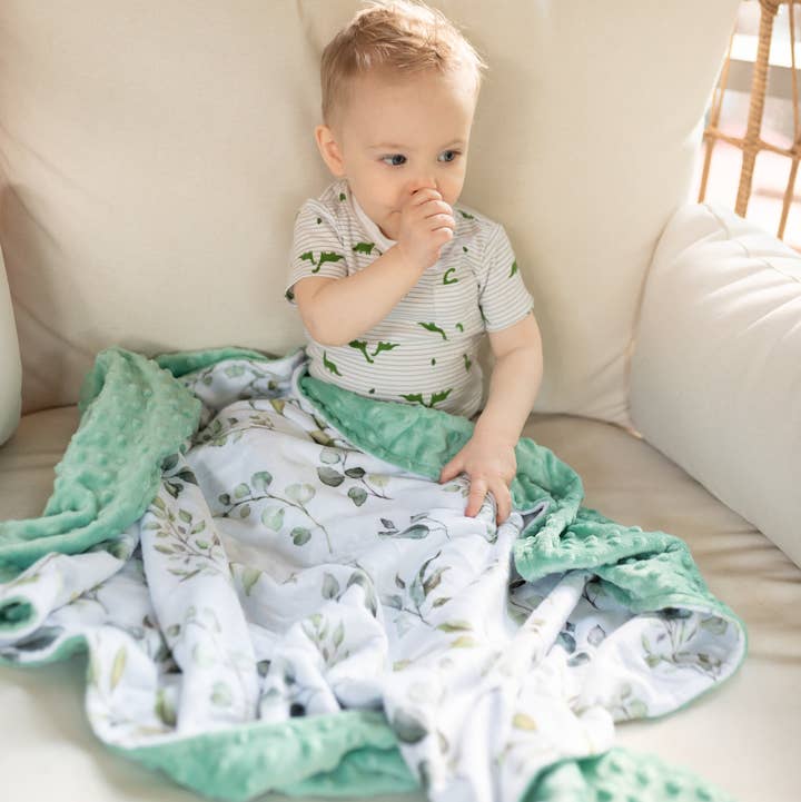 Premium Baby & Toddler Minky Blanket - Eucalyptus Greenery for wholesale by Honey Lemonade- Minky Baby Blankets and Gifts