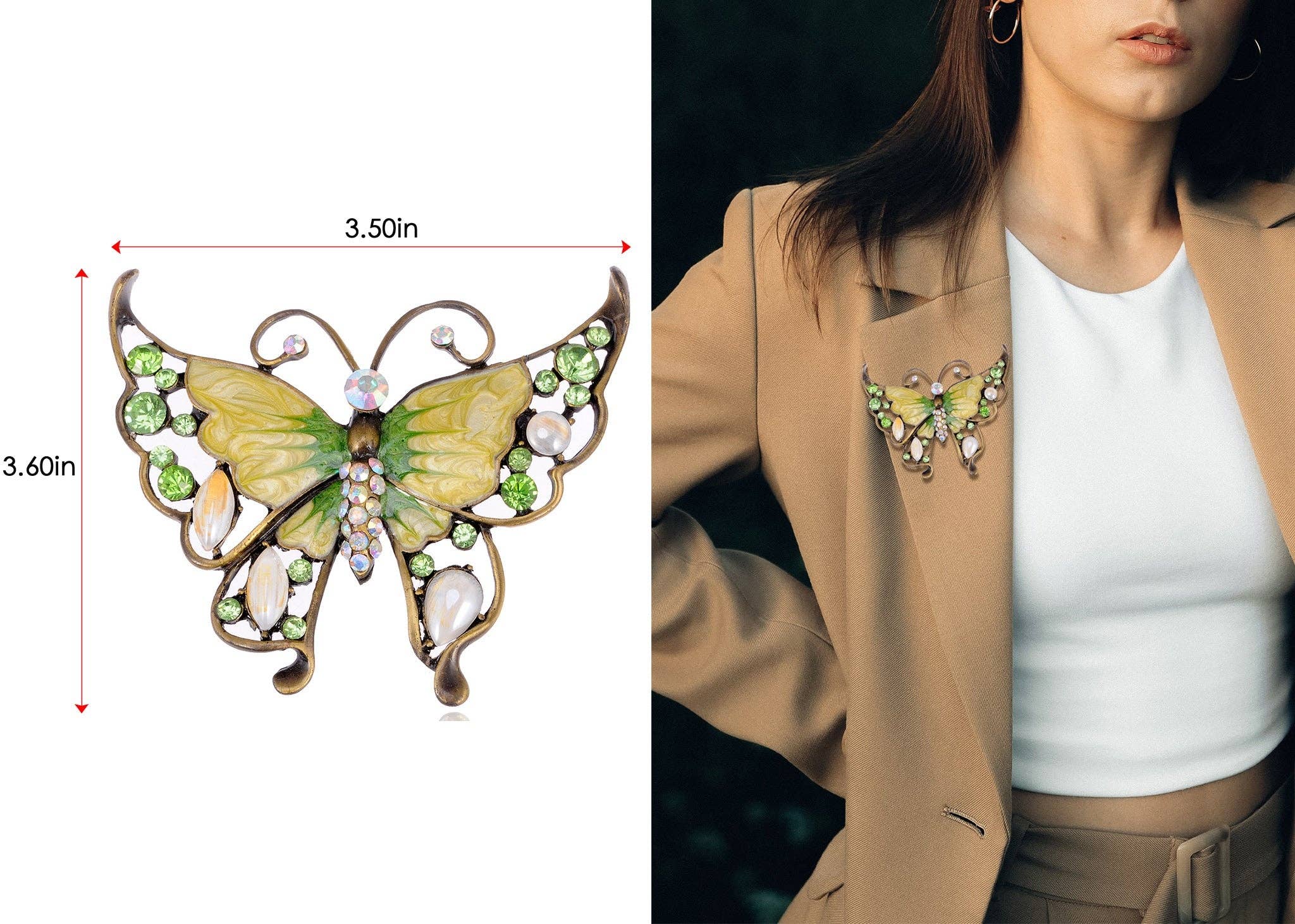 AK Brand - Wholesale Brooch - Antique Green Enamel Opal Butterfly Insect Brooch Pin6