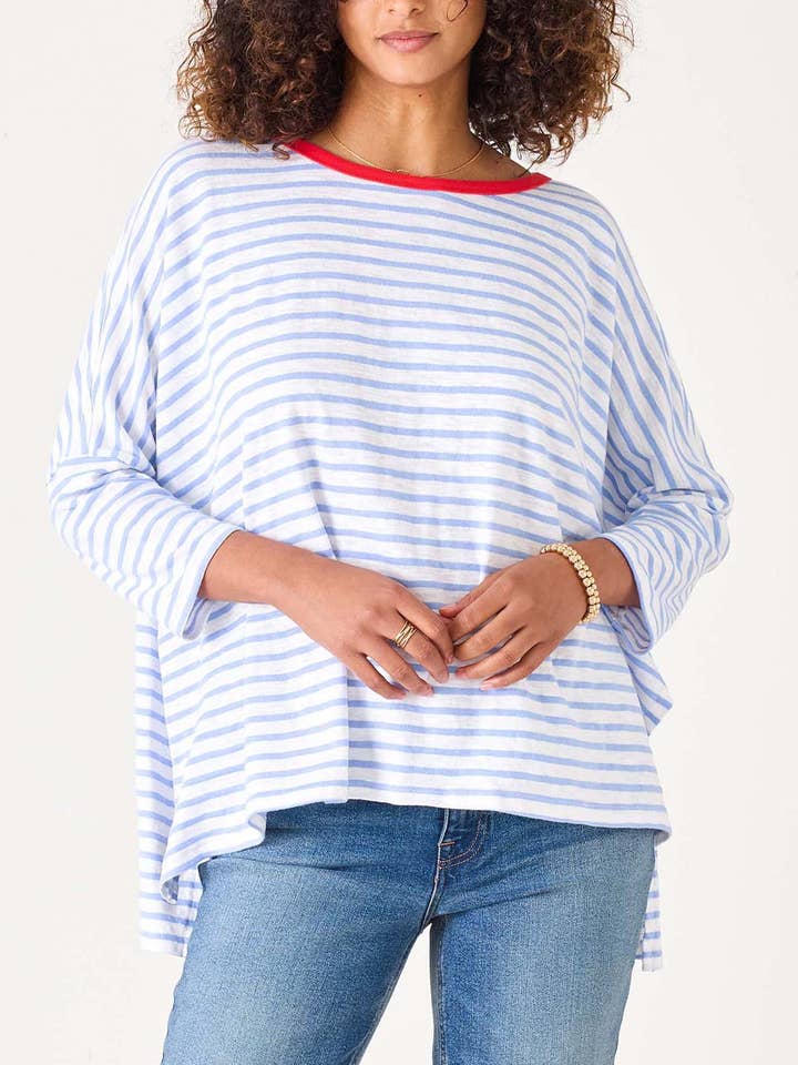Catalina Slub Tee - Light Blue + White Stripe Ringer for wholesale by MERSEA