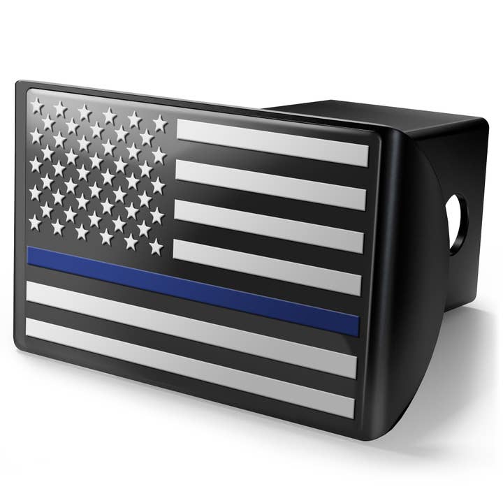 Old Southern Brass - Wholesale Car Decorative Charm - Unisex - Thin Blue Line Police Flag Hitch Cover