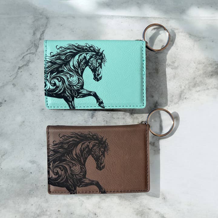 Keychain wallet with horse design, two colors available for wholesale by The Krafty Equestrian