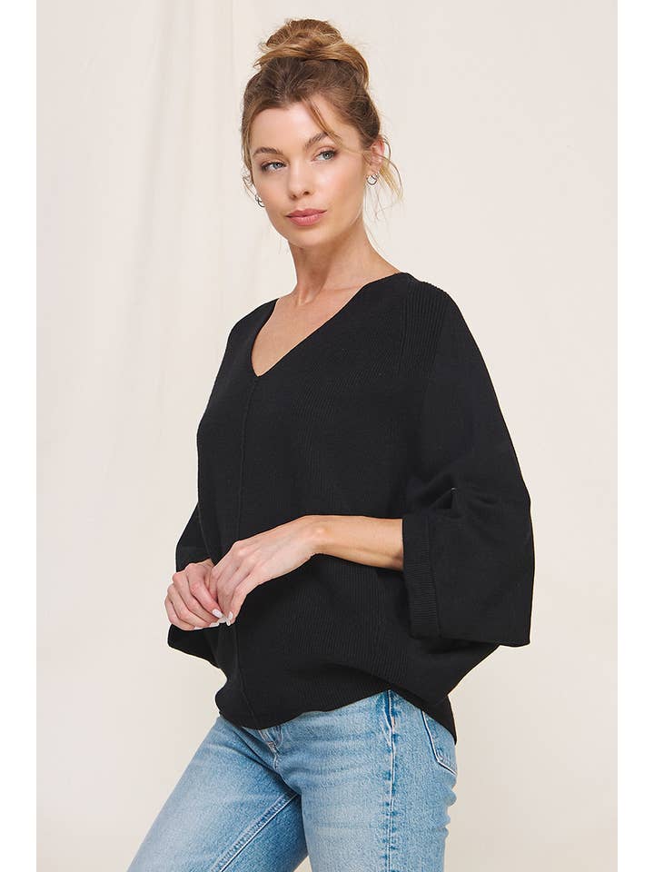 Allie Rose - Wholesale Knit Sweater - Women's - Elbow Sleeve Mixed Texture Sweater