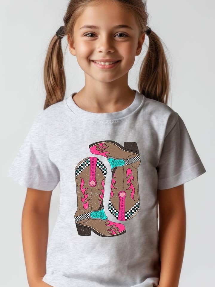 Västern Cowgirl Stövlar Barn Grafisk T-shirt för wholesale av Pink Irene Wholesale