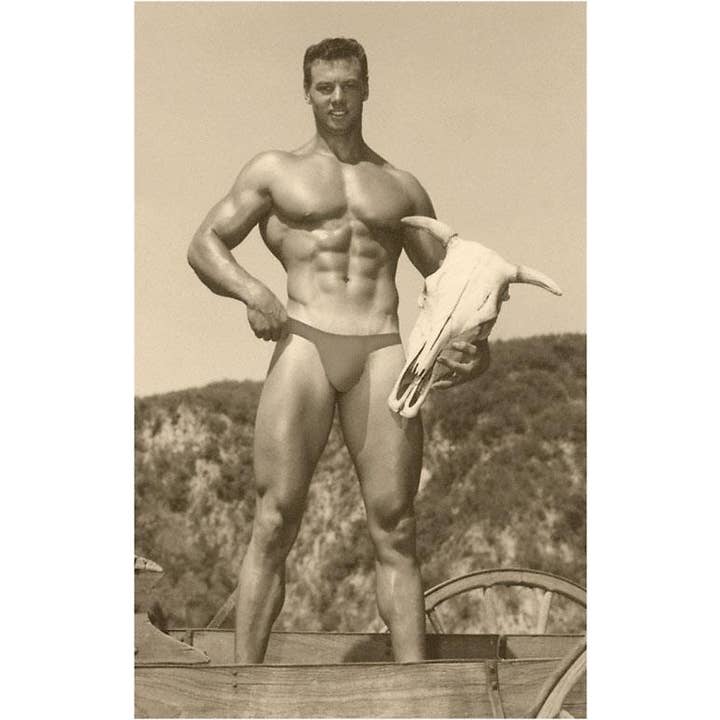 Postcard MZ-20 Muscle Man holding Cow Skull for wholesale by Found Image Press