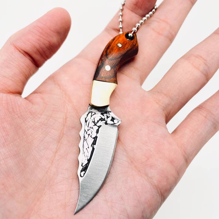 Mio Queena - Wholesale Pocket Knife/Holder - Wooden Handle Portable Mini Stainless Steel Embossed Knife