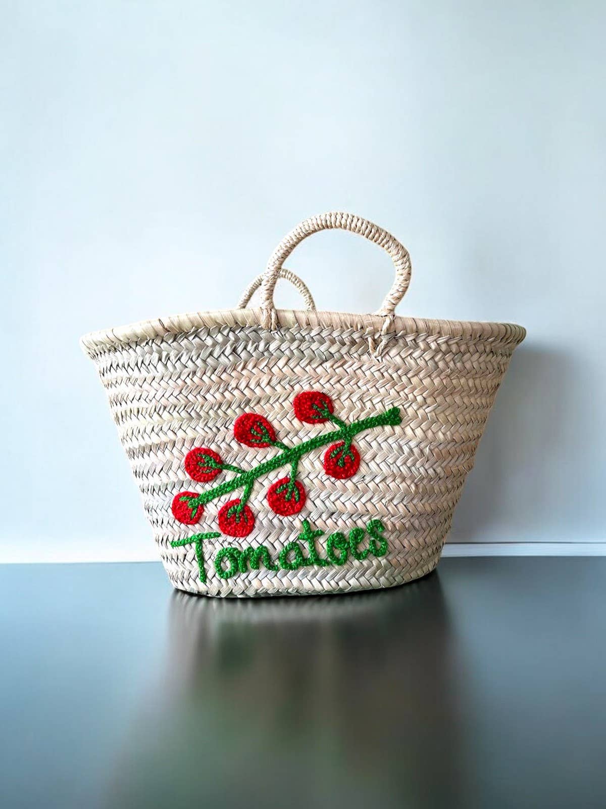 Gran Wholesale - Vente Paniers - Panier artisanal marocain en paille avec motif de tomates2