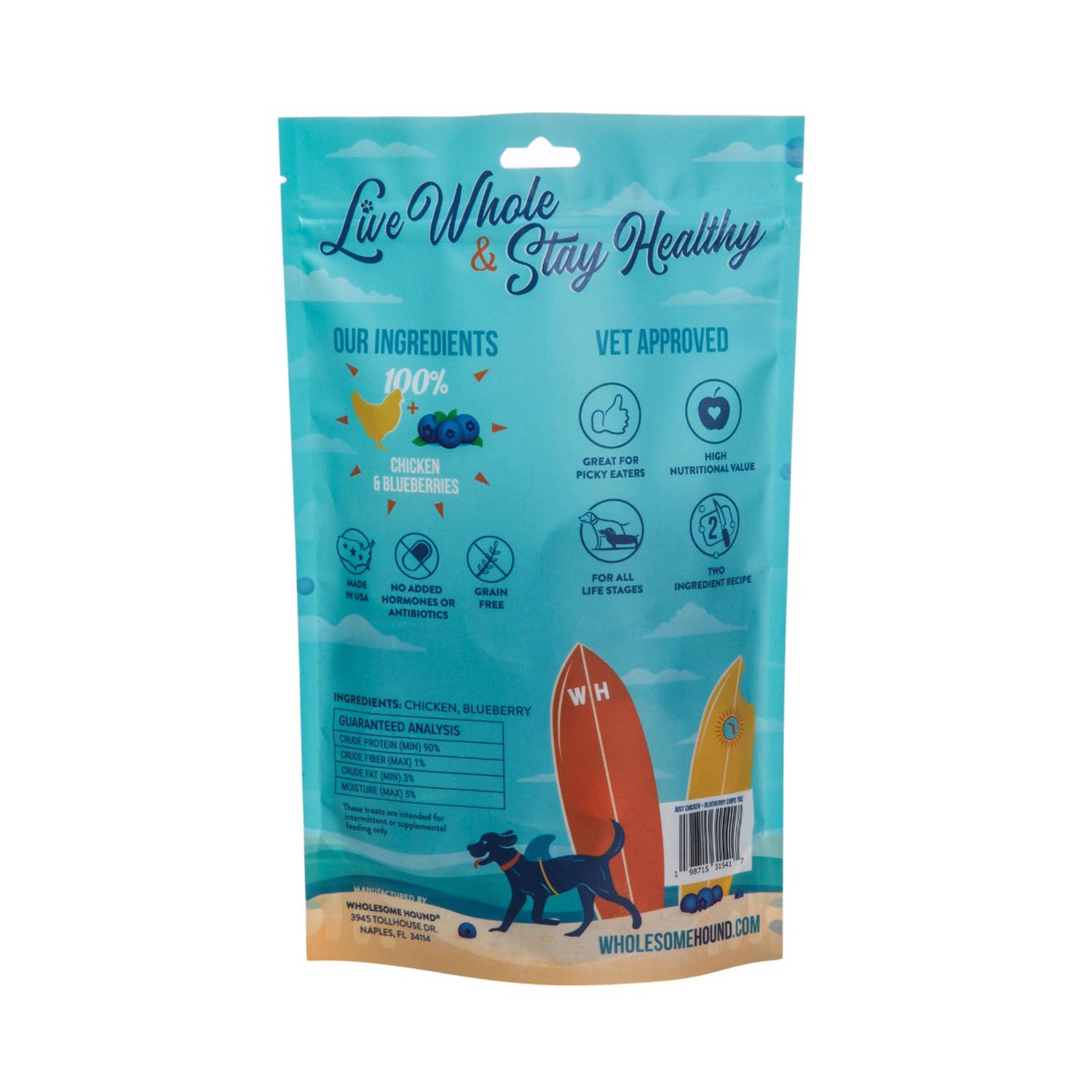 Wholesome Hound - Wholesale Pet Treats - Dog - Just Chicken & Blueberry Chips 7oz1