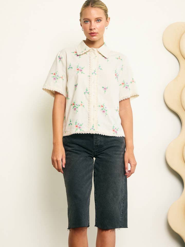 DEEP CREAM Embroidered Shirt - RT1134 for wholesale on Faire