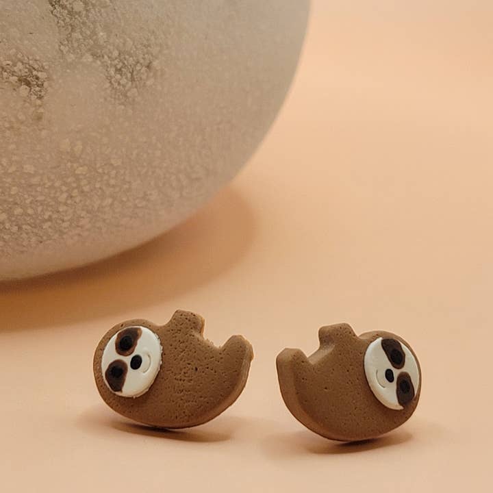 Sloth Polymer Clay Stud Earrings for wholesale by Nik Nak Design Co.