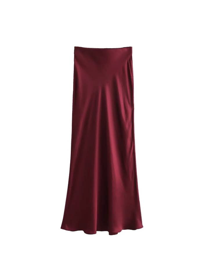 Sweetkama - Wholesale Skirt - Women's - Ladies Solid Color Satin Midi Skirt 551512