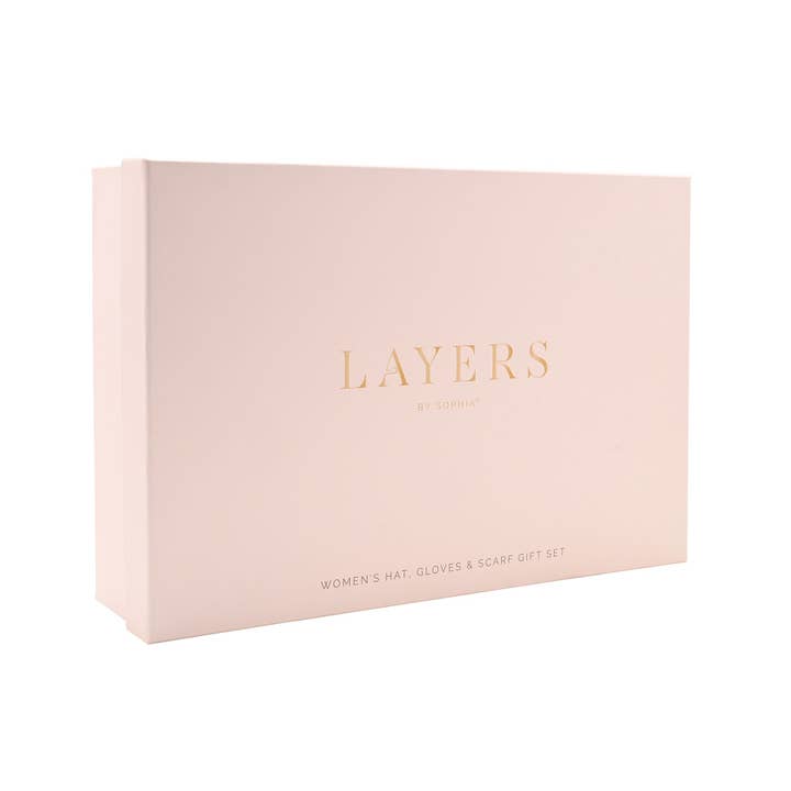 WIDDOP and Co. - Wholesale Socks - Unisex - Sophia Layers Cosy Knit Hat Glove & Scarf Gift Set - Nude11