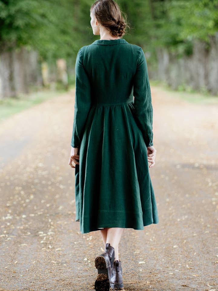 Night Garden Classic – Midi Linen Dress with Peter Pan Collar for wholesale on Faire14