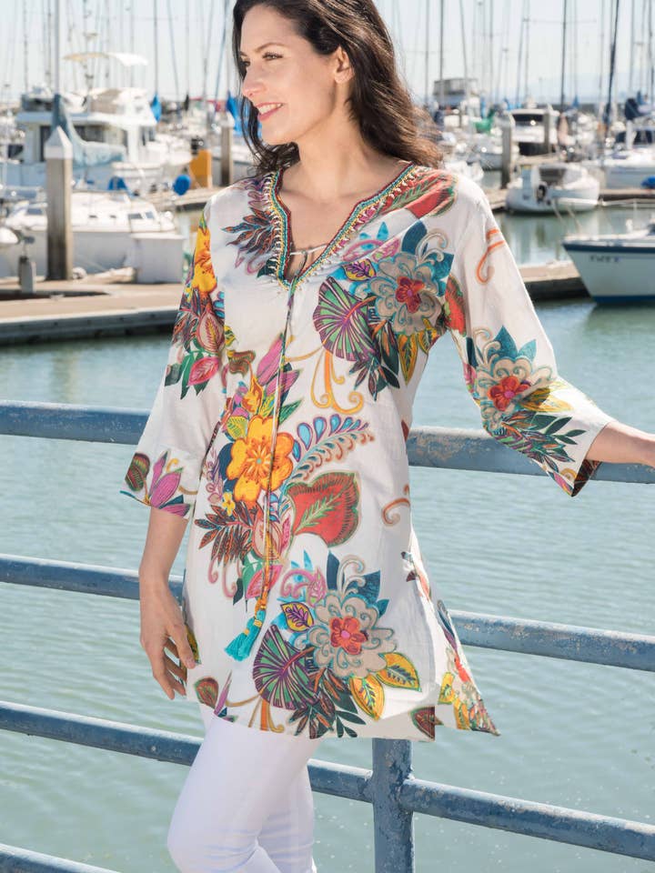Cream Fiji Beaded Tunic for wholesale by KikiSol