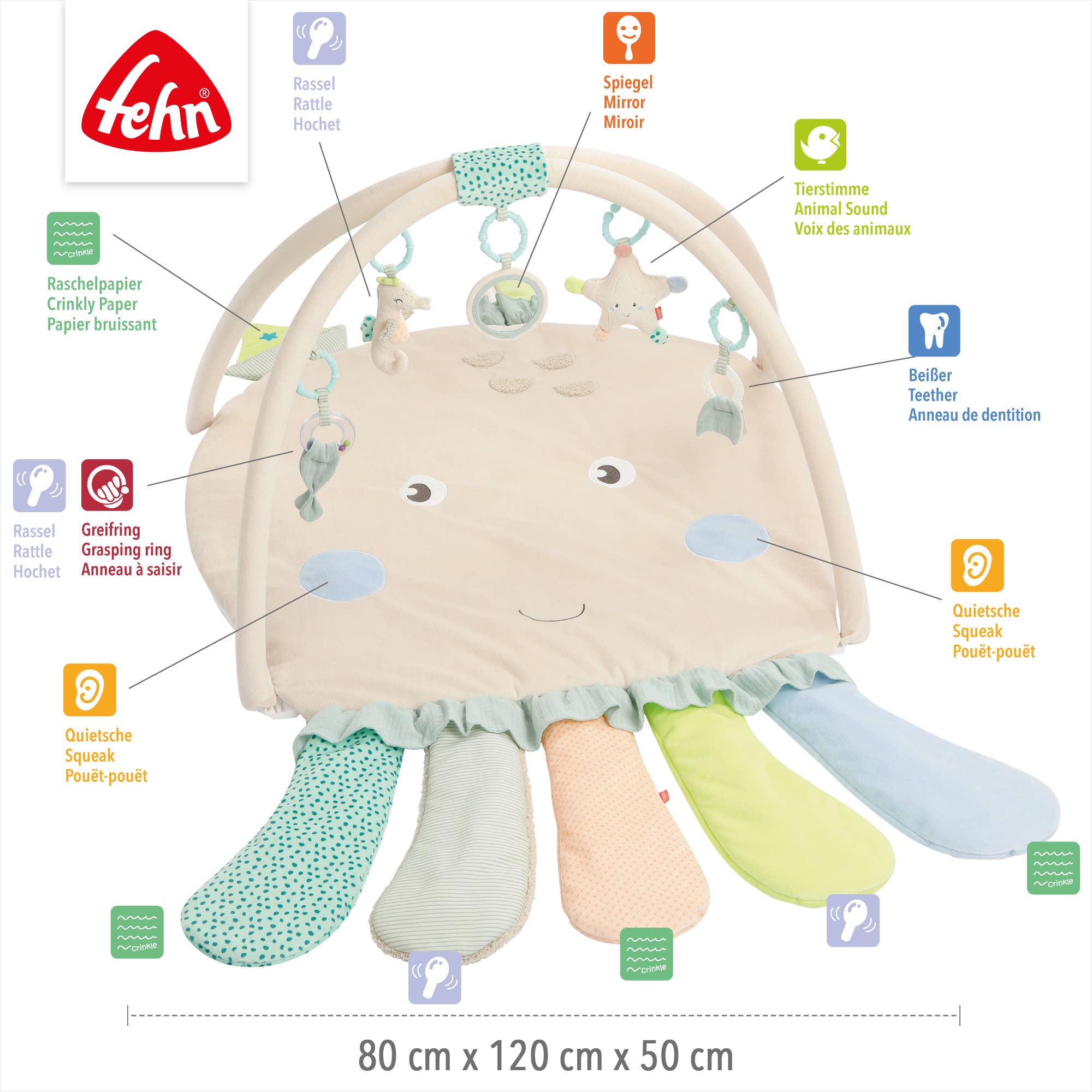 Fehn - Wholesale Play Mat - Kids & Baby - 3D activity blanket octopus - toy bow with toys3