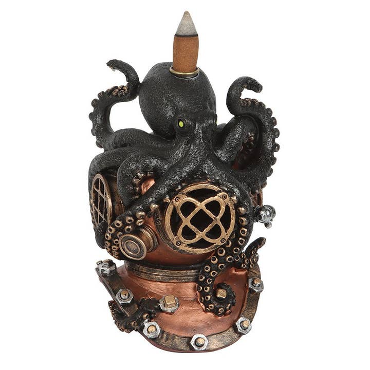 Something Different Wholesale - Wholesale Incense Holder - Steampunk Kraken on Diver's Helmet Backflow Incense Burner